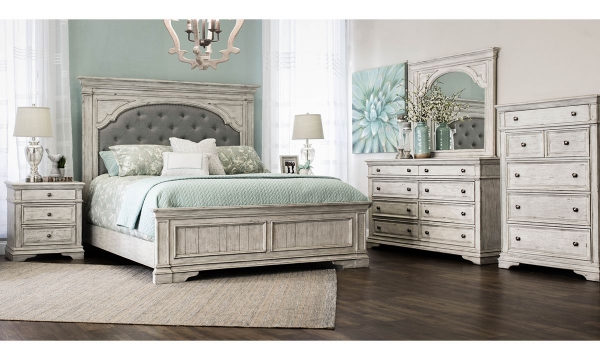 Picture of Highland Park White 5-Piece Upholstered Bedroom Se
