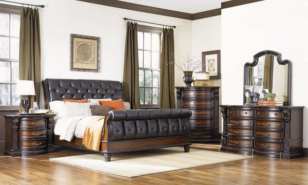 Picture of Grand Estates Tufted Leather Sleigh Bedroom Sets