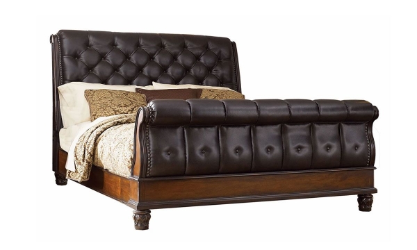 Picture of Grand Estates Tufted Leather Sleigh Beds