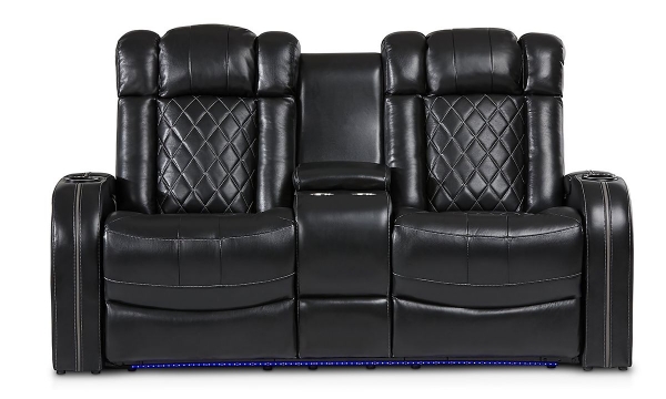 Picture of Omega Black Leather Power Reclining Console Loveseat