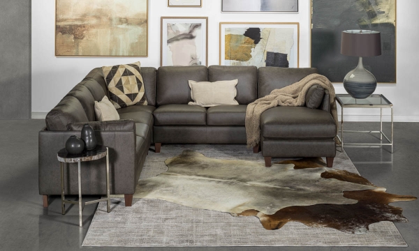 Picture of Leda Smoke Leather 4-Piece Right Chaise Sectional