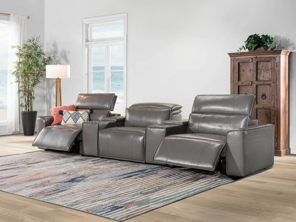 Picture of Savant Gray Leather Power Home Theater Sectional