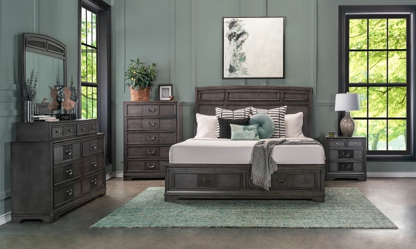 Picture of Parkhurst Grey Reeded Sleigh Storage Bedroom Sets