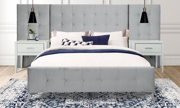 Picture of Emma Silver Gray Queen Bed with 2 Nightstands