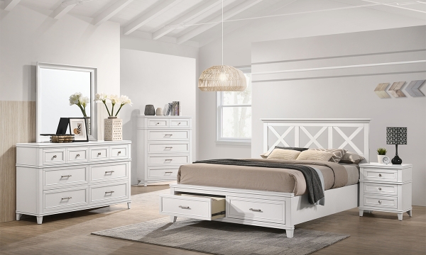 Picture of Waterpointe White 3-Piece King Panel Storage Bedroom Set