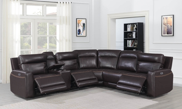 Picture of Doncella Merlot Leather 6-Piece Power Sectional