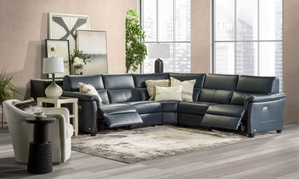 Picture of Maddalena Navy Leather Triple Power 5-Piece Sectional