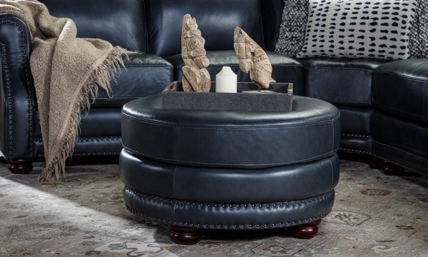 Picture of Benchmark Denim Leather Round Ottoman