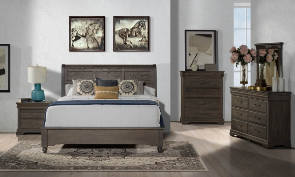 Picture of Vista Gray Oak 4-Piece King Sleigh Bedroom Set