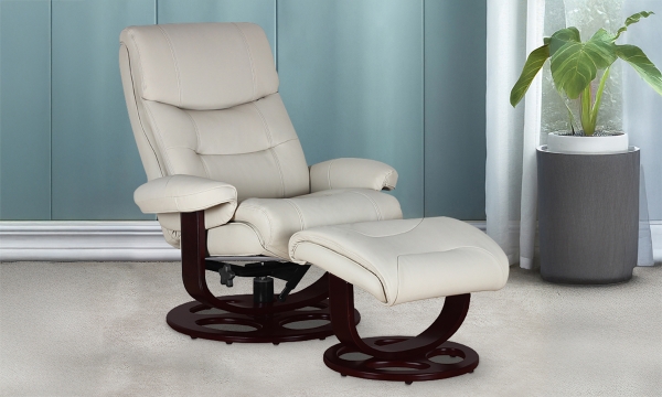 Picture of Dawson Ivory Leather Recliner and Ottoman