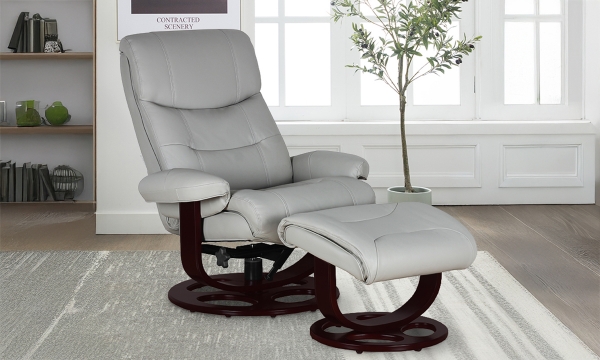 Picture of Dawson Light Gray Leather Recliner and Ottoman