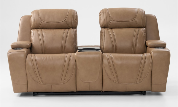 Picture of Jet Set Taupe Leather Power Loveseat