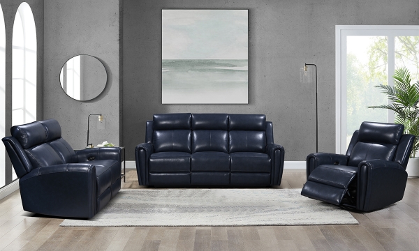Picture of Jonathan Blue Leather 3-Piece Power Sofa Set