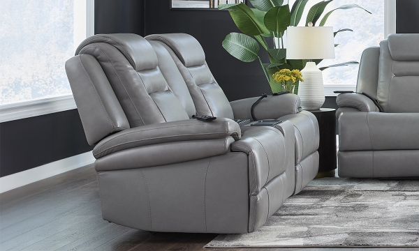 Picture of Keaton Gray Leather Power Console Loveseat