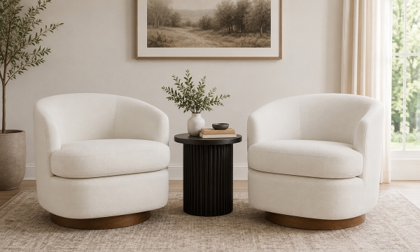 Picture of Noah White Curved Arm Swivel Accent Chair