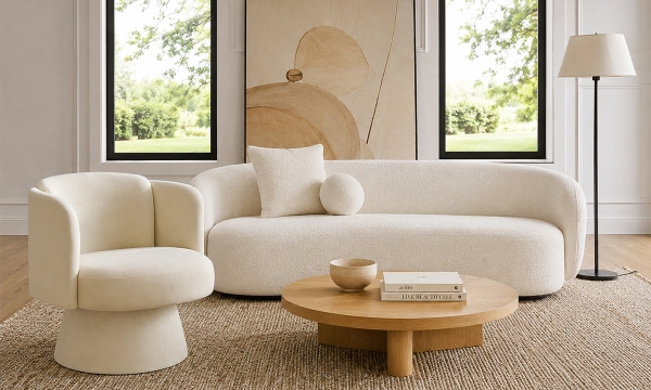 Picture of Heidemaria White Boucle Sofa and Sand Chair